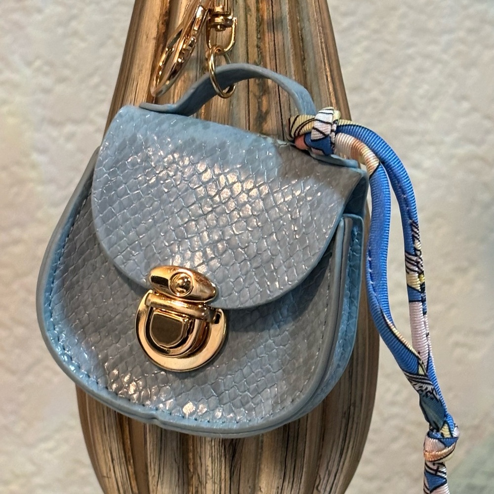 Elegant Blue Mini Bag Charm / Keychain NWOT